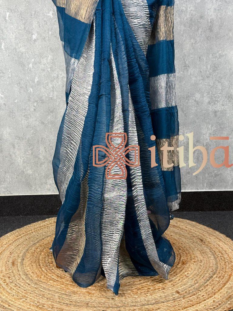 SILK ORGANZA CRUSHED ZARI SAREE - Image 3