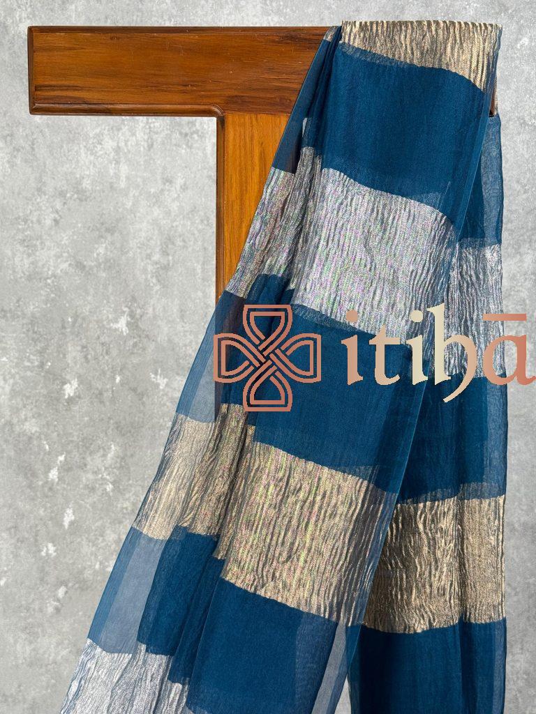 SILK ORGANZA CRUSHED ZARI SAREE - Image 2