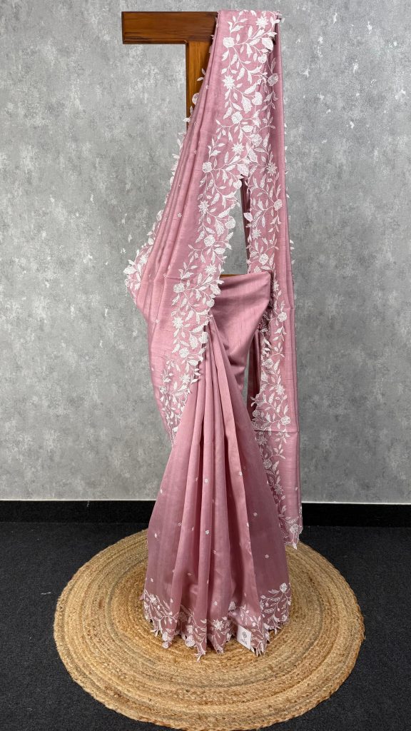 SEMI TUSSAR EMBROIDERY SAREE