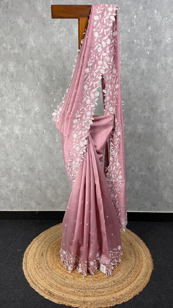 SEMI TUSSAR EMBROIDERY SAREE