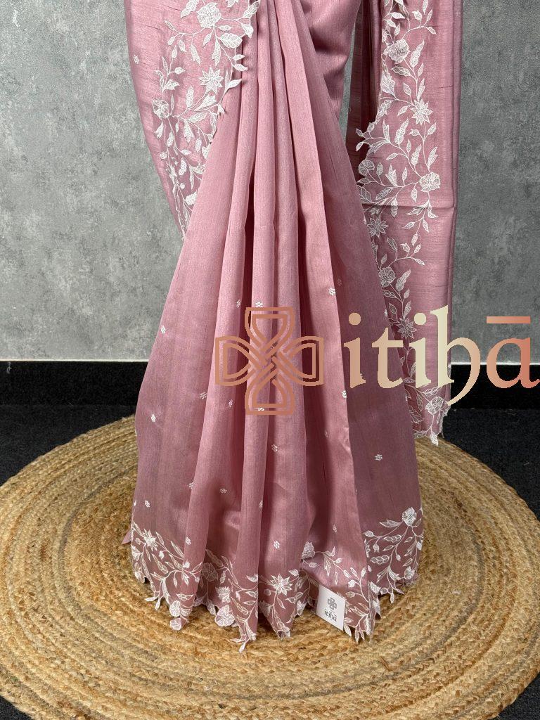 SEMI TUSSAR EMBROIDERY SAREE - Image 3