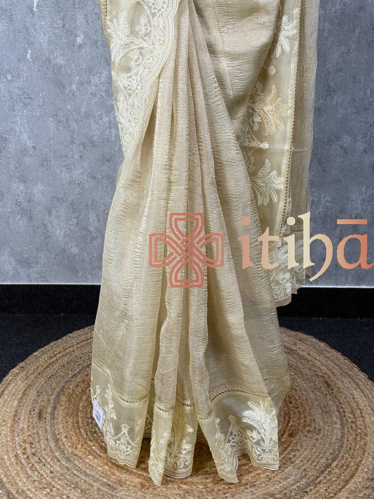 CRUSHED TISSUE SILK EMBROIDERY SAREE - Image 3