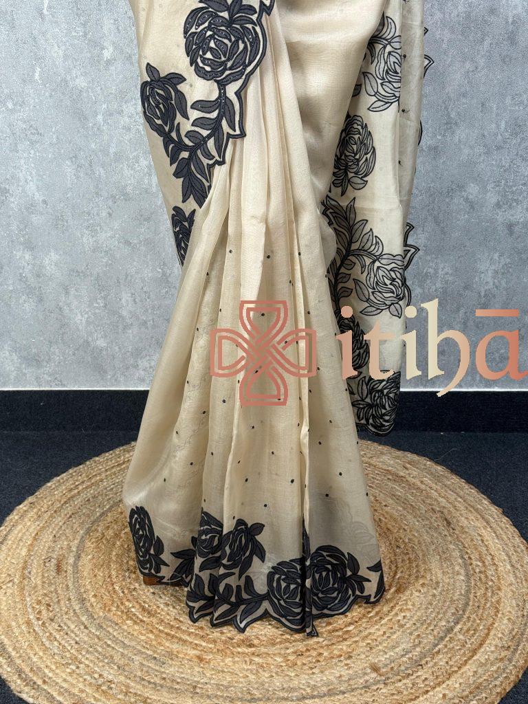 SILK ORGANZA EMBROIDERY SAREE - Image 3