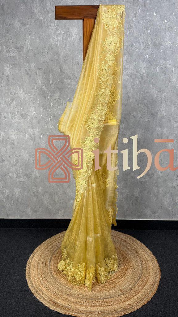 GLASS TISSUE ORGANZA CUTWORK EMBROIDERY SAREE