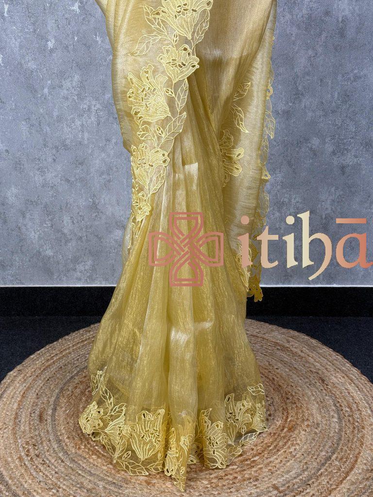 GLASS TISSUE ORGANZA CUTWORK EMBROIDERY SAREE - Image 3
