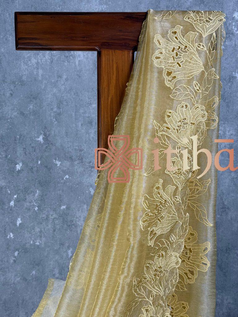 GLASS TISSUE ORGANZA CUTWORK EMBROIDERY SAREE - Image 2