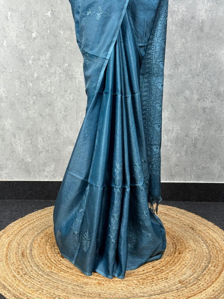 TUSSAR SILK EMBROIDERY SAREE - Image 3