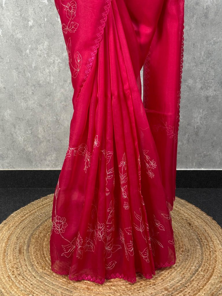 SILK ORGANZA EMBROIDERY SAREE - Image 3
