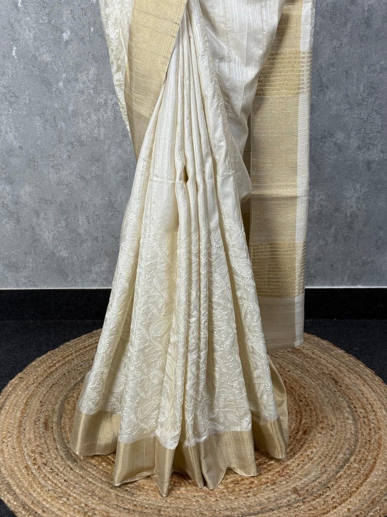 SEMI TUSSAR EMBROIDERY SAREE - Image 3