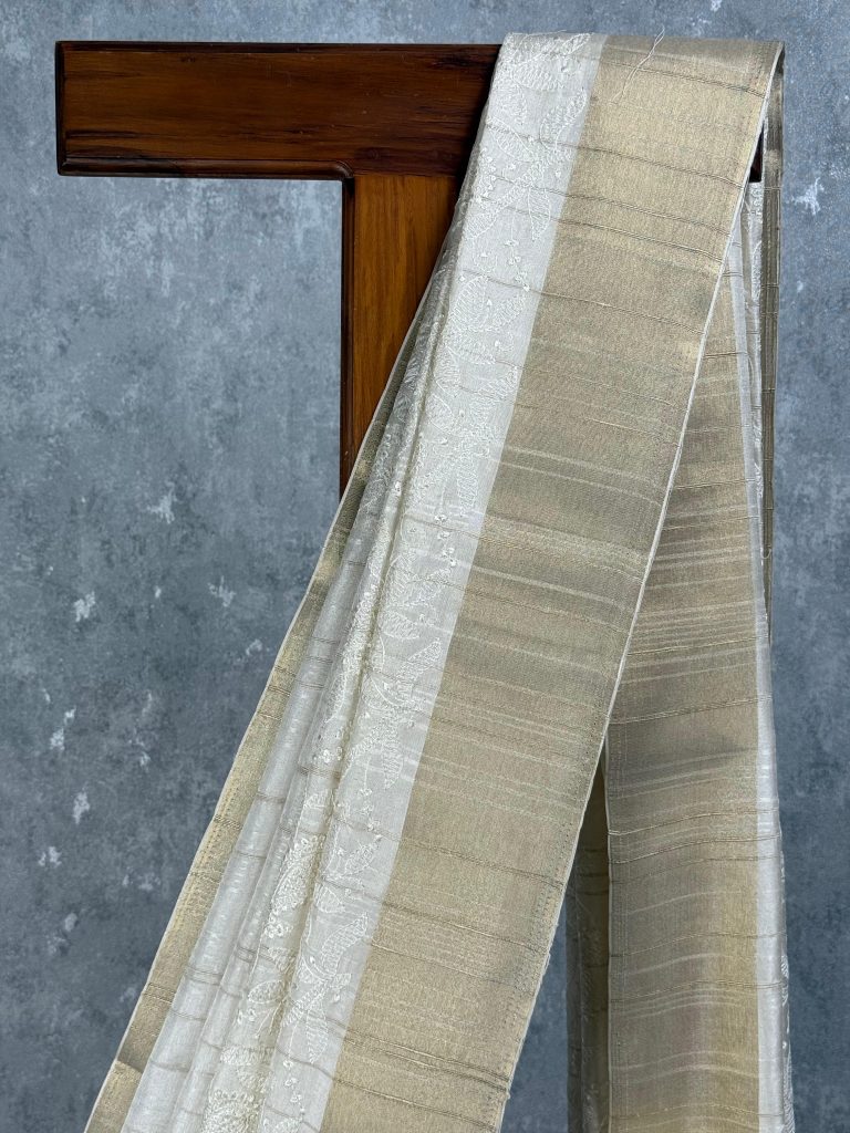 SEMI TUSSAR EMBROIDERY SAREE - Image 2