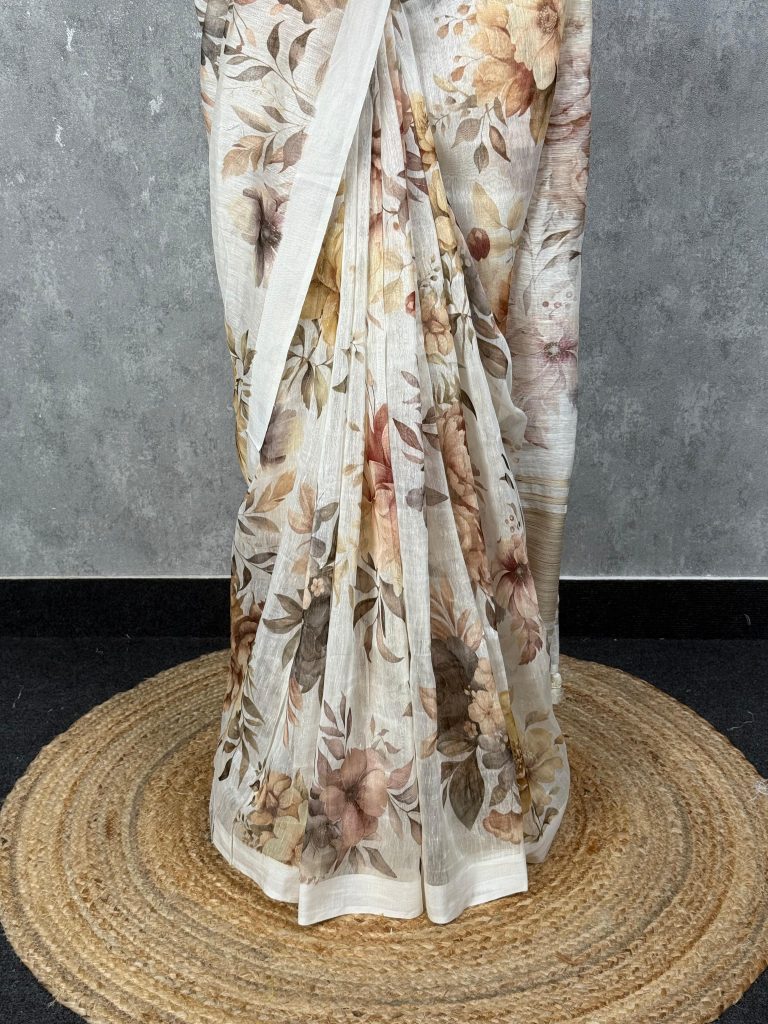 SILK LINEN PRINTED SAREE - Image 3