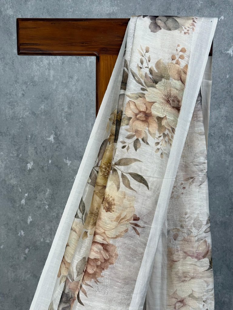 SILK LINEN PRINTED SAREE - Image 2