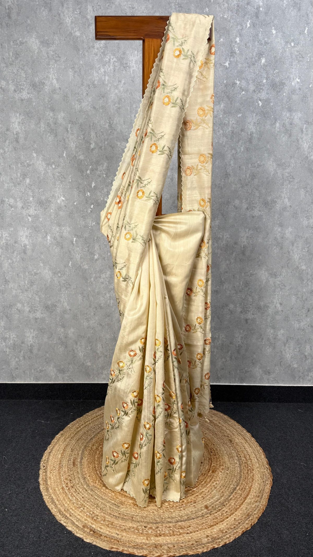 SEMI TUSSAR EMBROIDERY SAREE