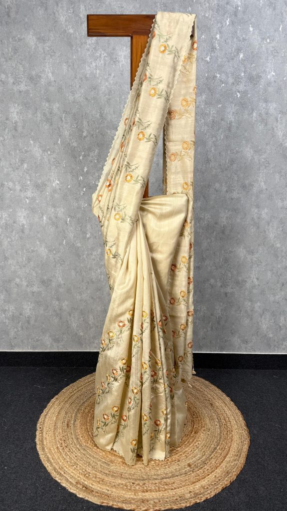 SEMI TUSSAR EMBROIDERY SAREE