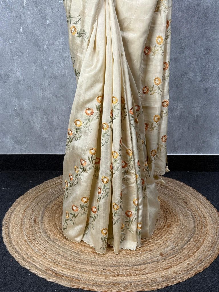 SEMI TUSSAR EMBROIDERY SAREE - Image 3