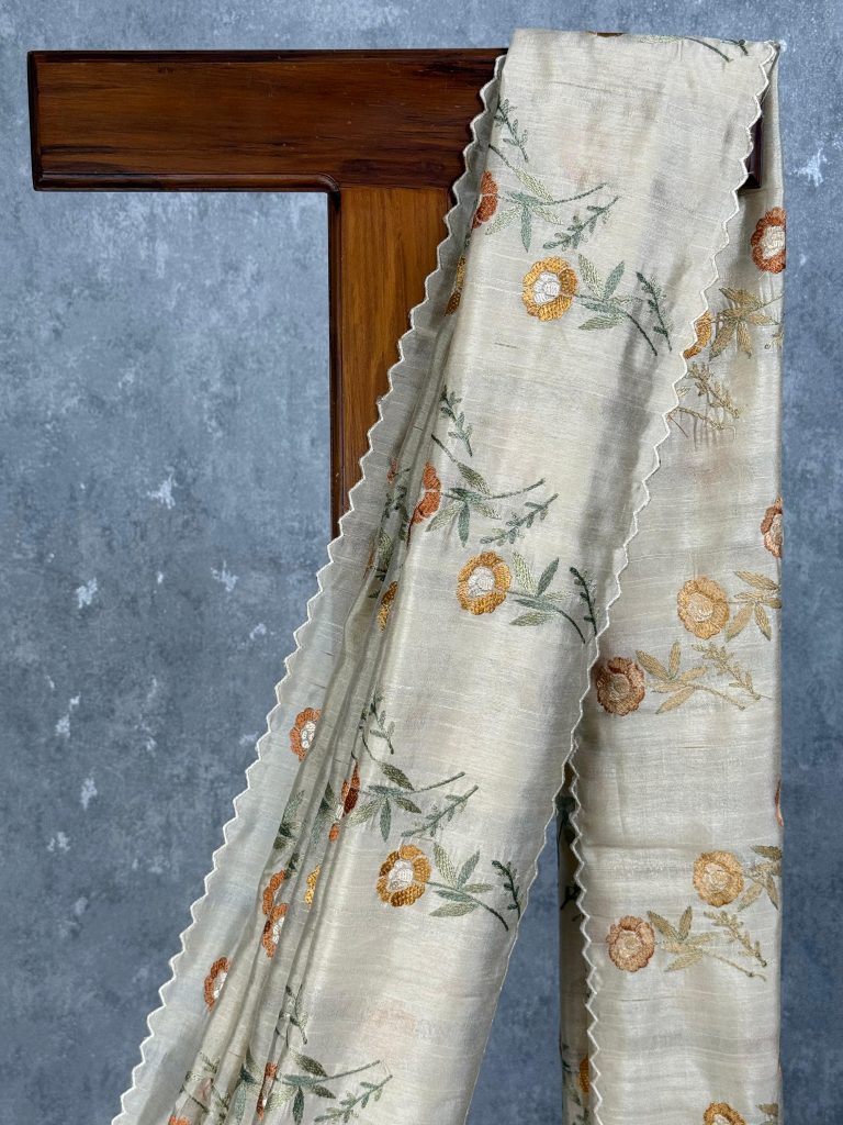 SEMI TUSSAR EMBROIDERY SAREE - Image 2