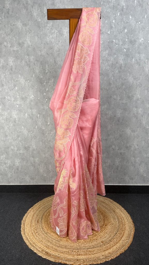 SILK ORGANZA APPLIQUE EMBROIDERY SAREE