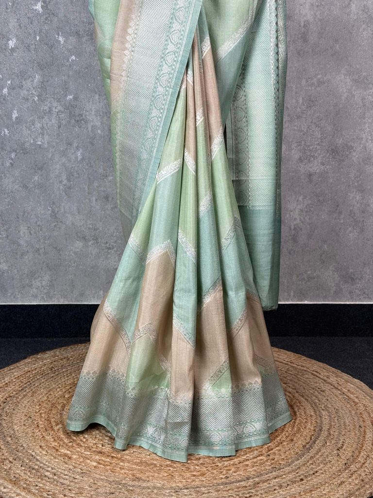 TUSSAR GEORGETTE PASTEL RANGKHART BANARASI SAREE - Image 3