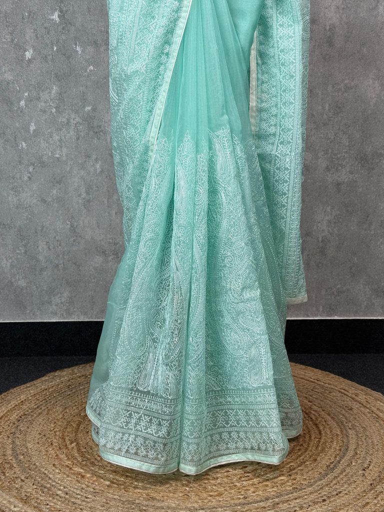 SEMI ORGANZA EMBROIDERY BANARASI SAREE - Image 3