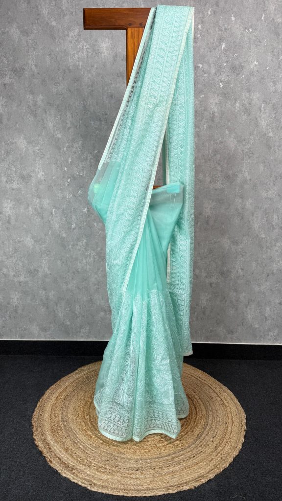 SEMI ORGANZA EMBROIDERY BANARASI SAREE