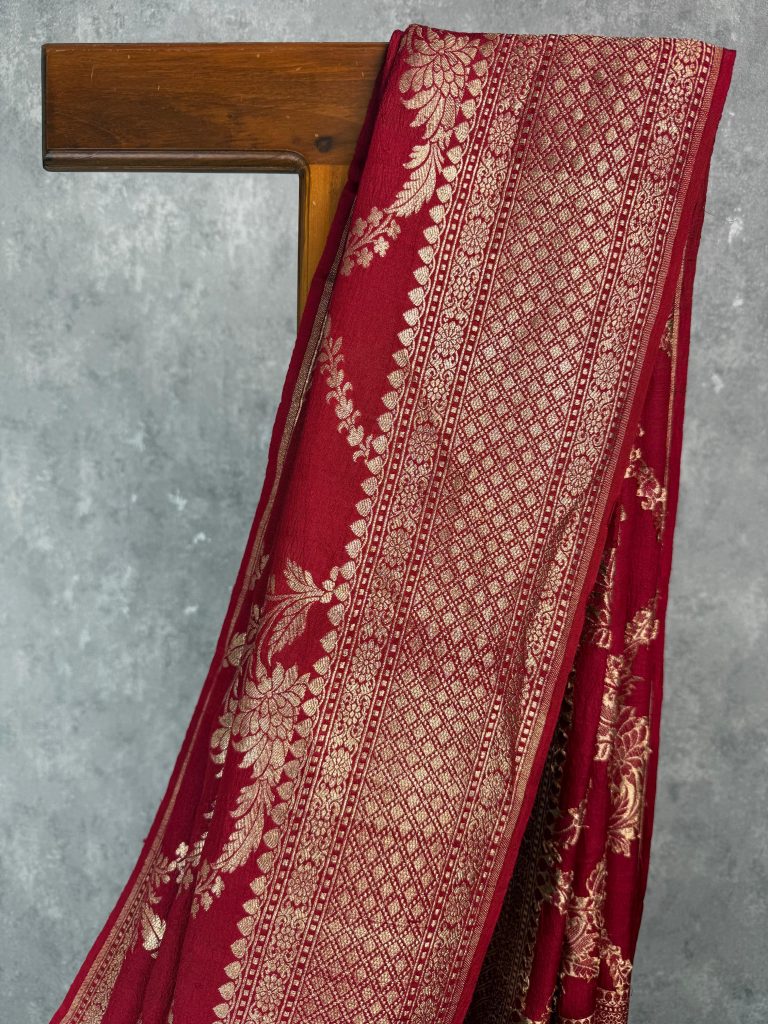 TUSSAR GEORGETTE JAAL WEAVING BANARASI SAREE - Image 2