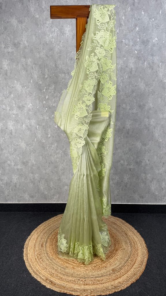 GLASS TISSUE ORGANZA CUTWORK EMBROIDERY SAREE
