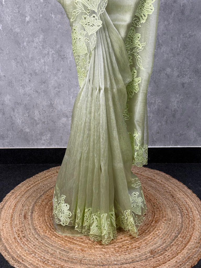GLASS TISSUE ORGANZA CUTWORK EMBROIDERY SAREE - Image 3