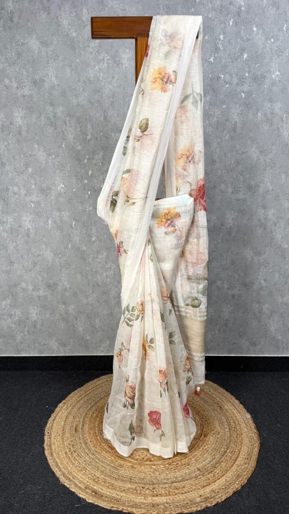 SILK LINEN PRINTED SAREE