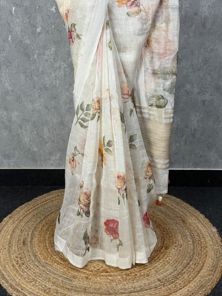 SILK LINEN PRINTED SAREE - Image 3