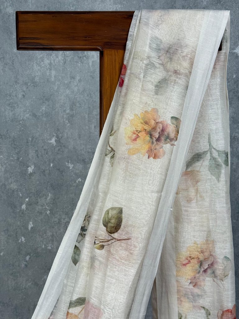 SILK LINEN PRINTED SAREE - Image 2