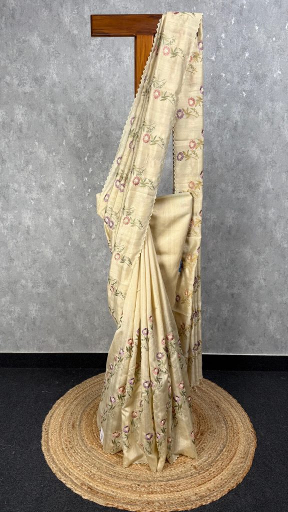 SEMI TUSSAR EMBROIDERY SAREE