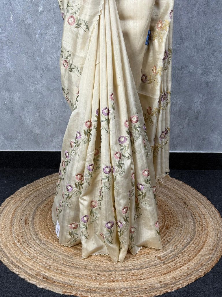 SEMI TUSSAR EMBROIDERY SAREE - Image 3