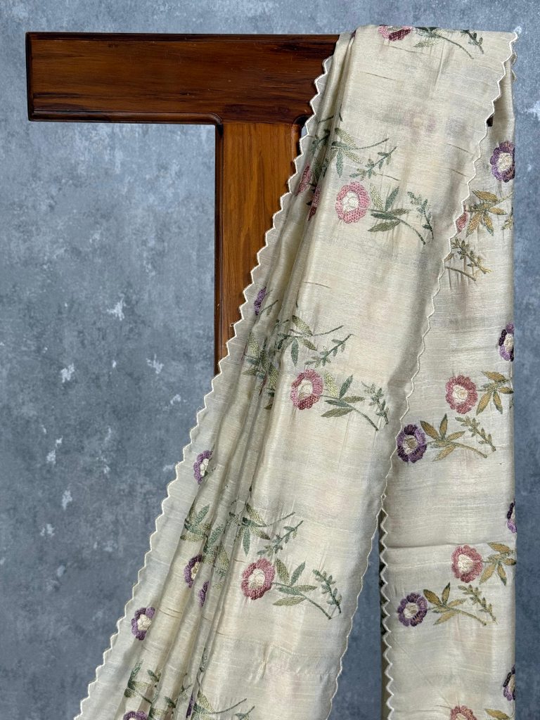 SEMI TUSSAR EMBROIDERY SAREE - Image 2