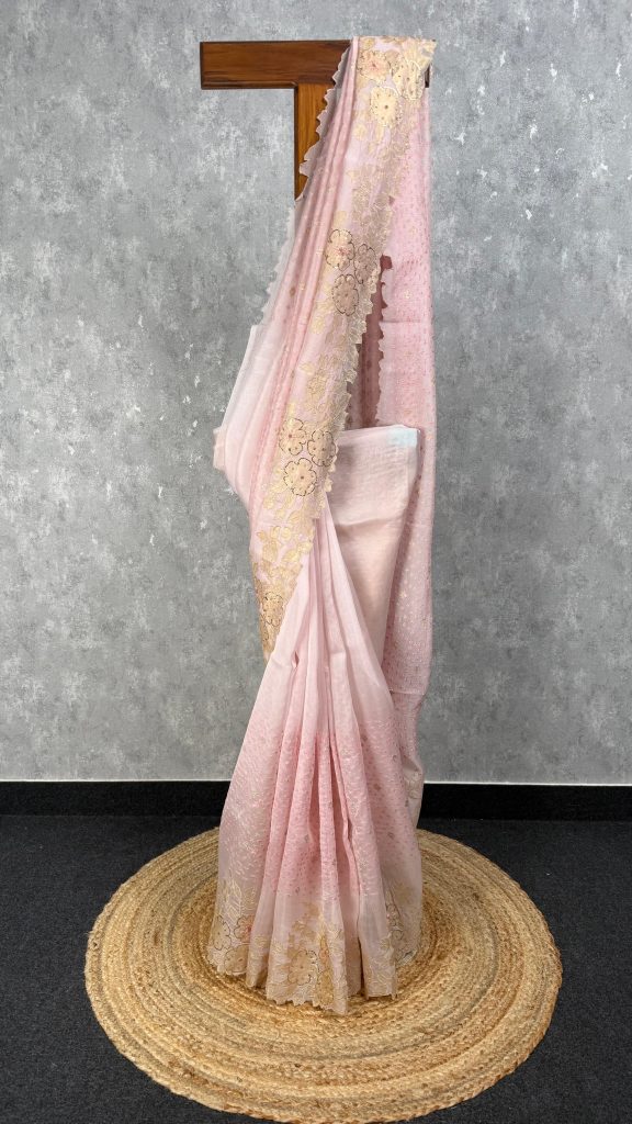 SILK ORGANZA APPLIQUE EMBROIDERY SAREE