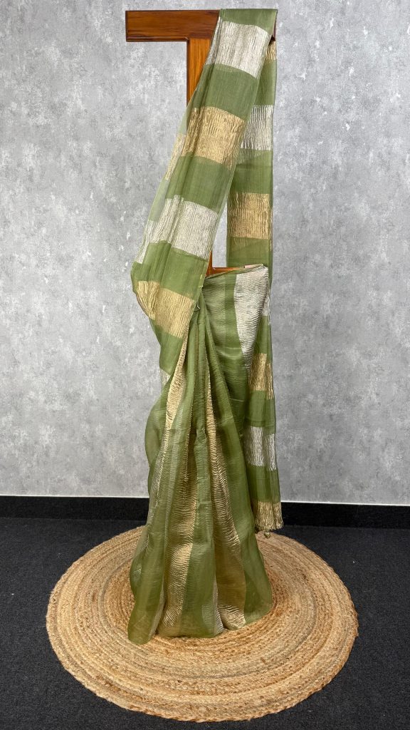 SILK ORGANZA CRUSHED ZARI SAREE
