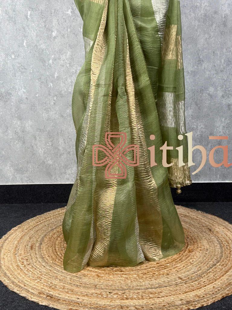SILK ORGANZA CRUSHED ZARI SAREE - Image 3
