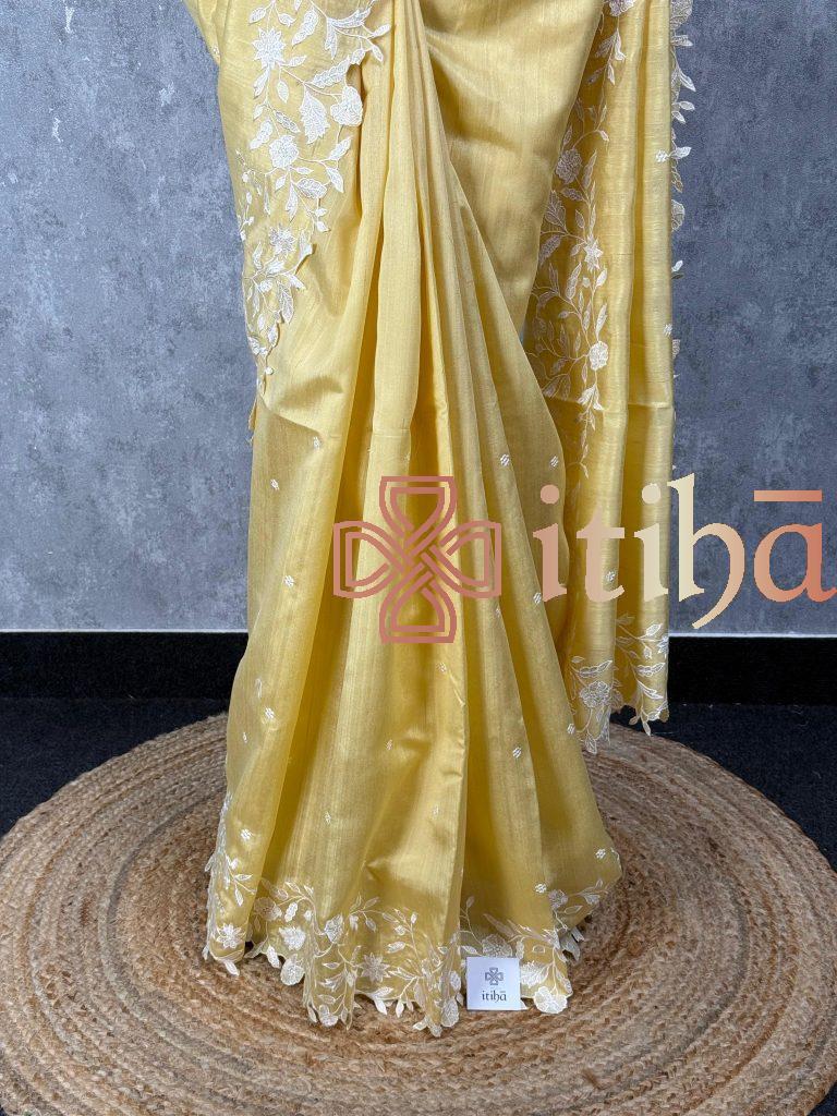 SEMI TUSSAR EMBROIDERY SAREE - Image 3