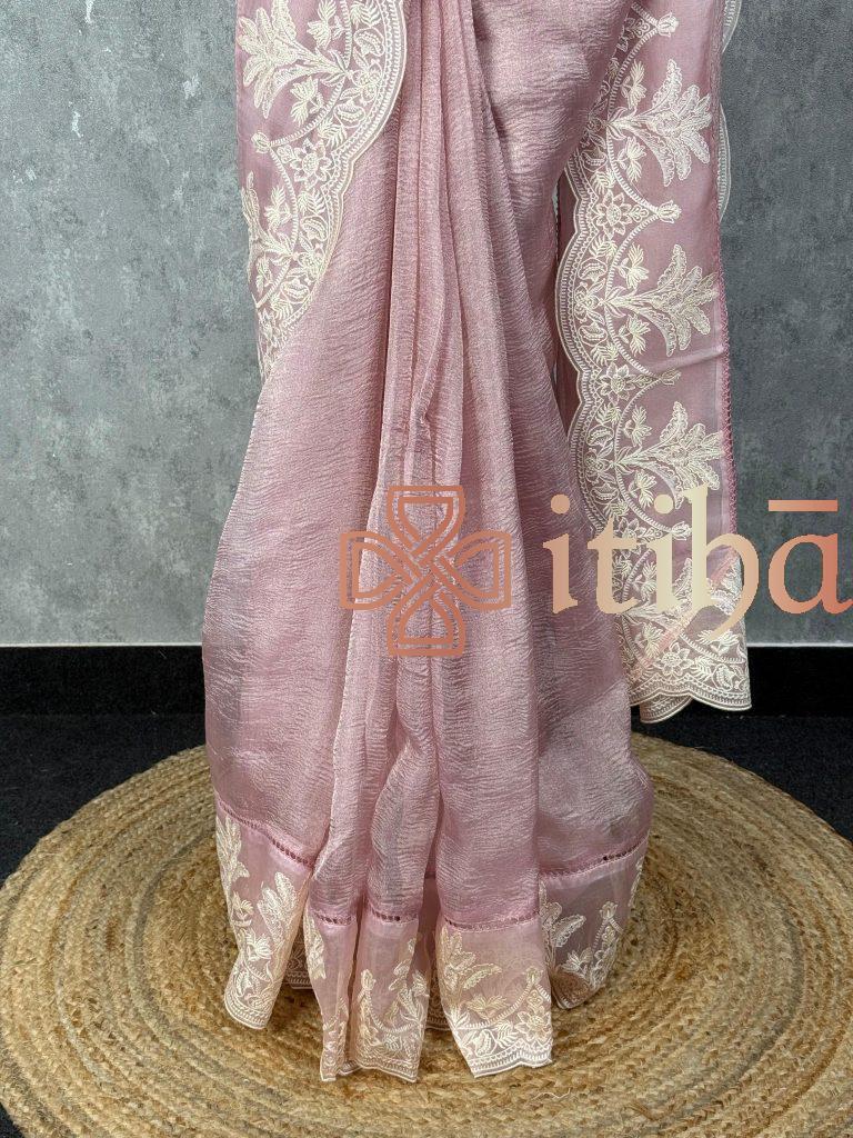 CRUSHED TISSUE SILK EMBROIDERY SAREE - Image 3
