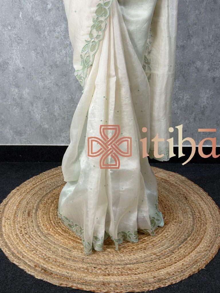 SILK ORGANZA EMBROIDERY SAREE - Image 3