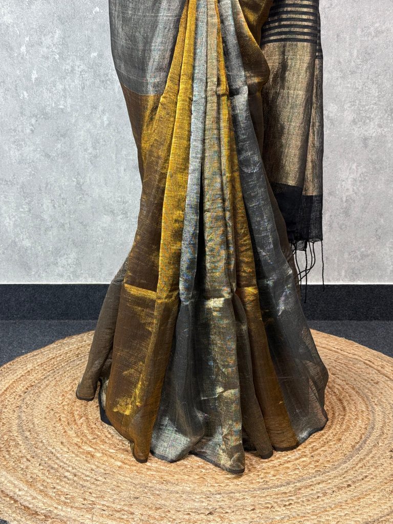 PURE LINEN ZARI WEAVING BANARASI SAREE - Image 3