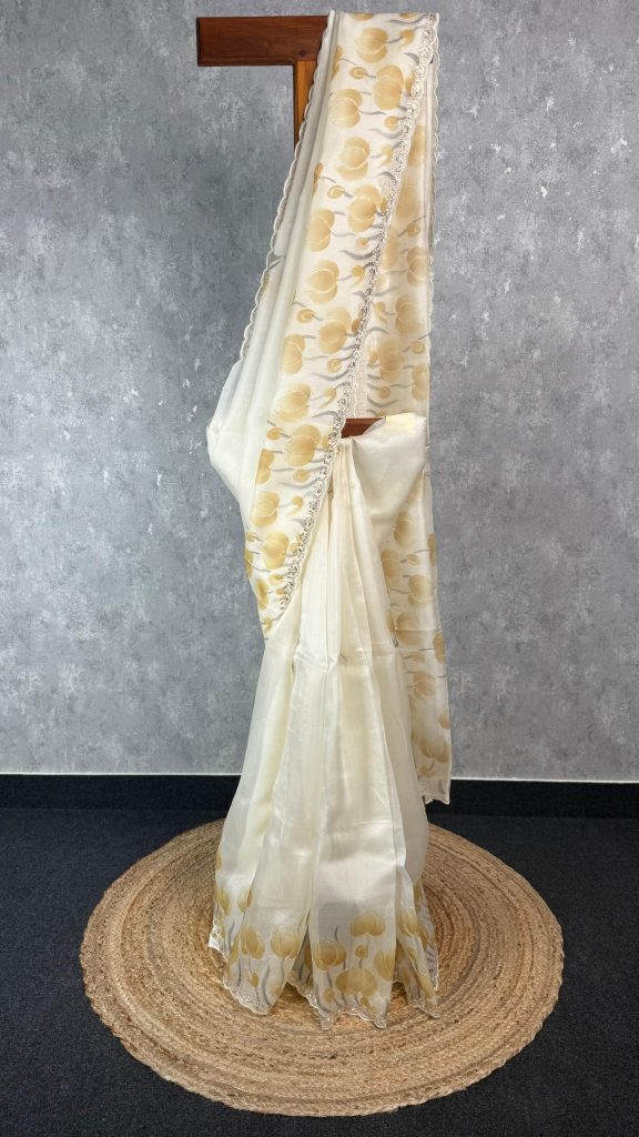 SILK ORGANZA HAND PAINTED EMBROIDERY SAREE