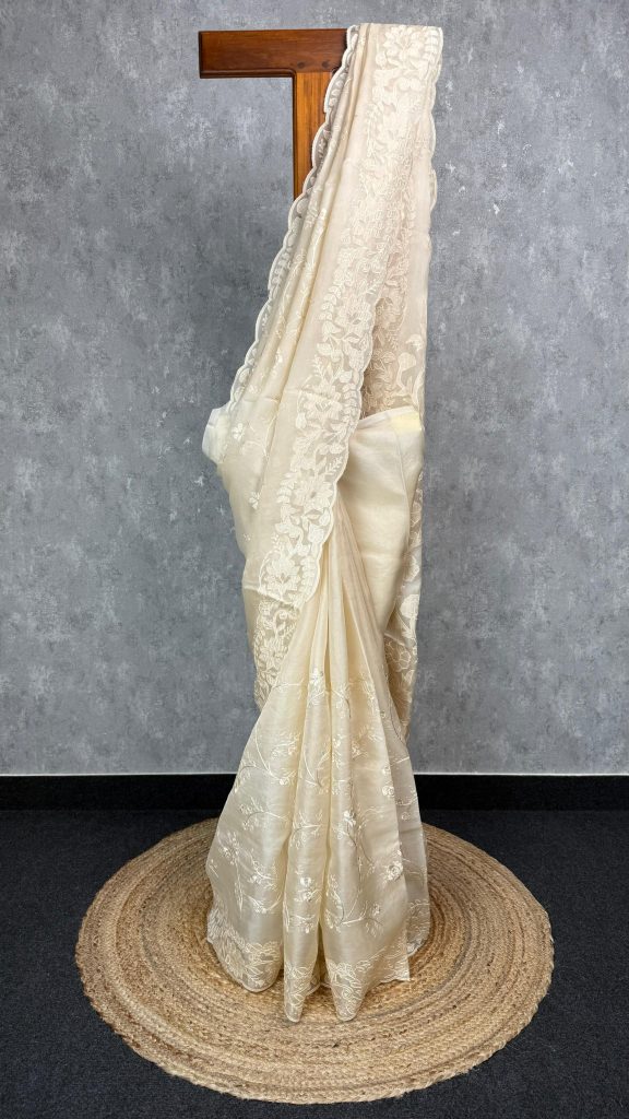 SILK ORGANZA APPLIQUE EMBROIDERY SAREE