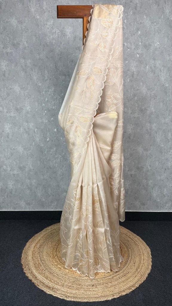 SILK ORGANZA TISSUE APPLIQUE EMBROIDERY SAREE