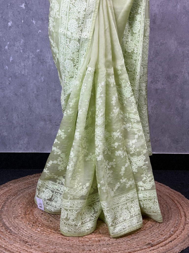 SILK ORGANZA EMBROIDERY SAREE - Image 3