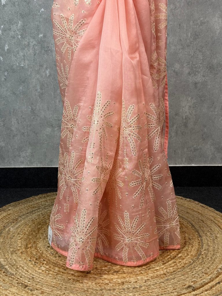 SILK ORGANZA EMBROIDERY SAREE - Image 3