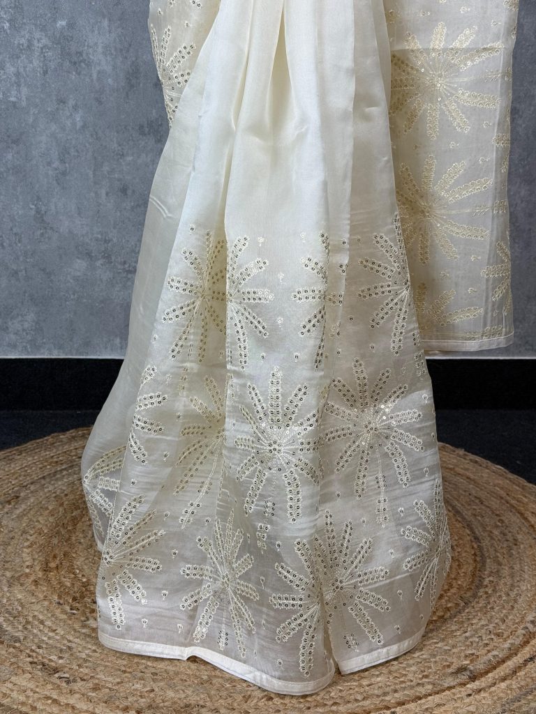 SILK ORGANZA EMBROIDERY SAREE - Image 3