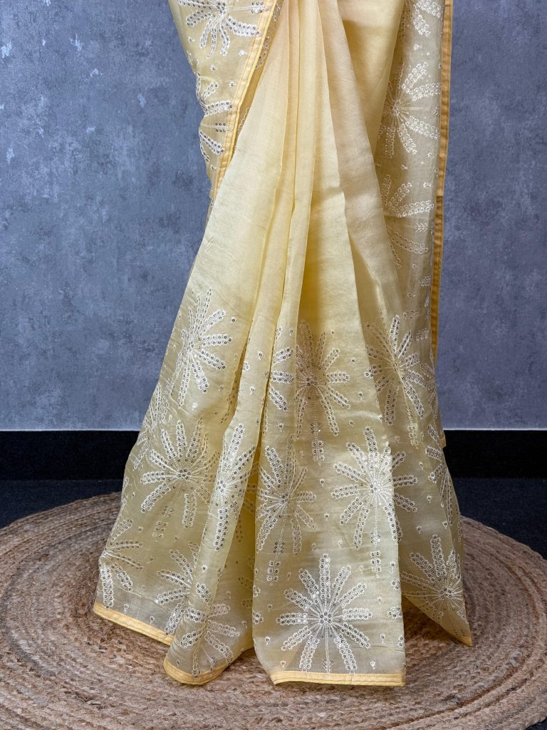 SILK ORGANZA EMBROIDERY SAREE - Image 3