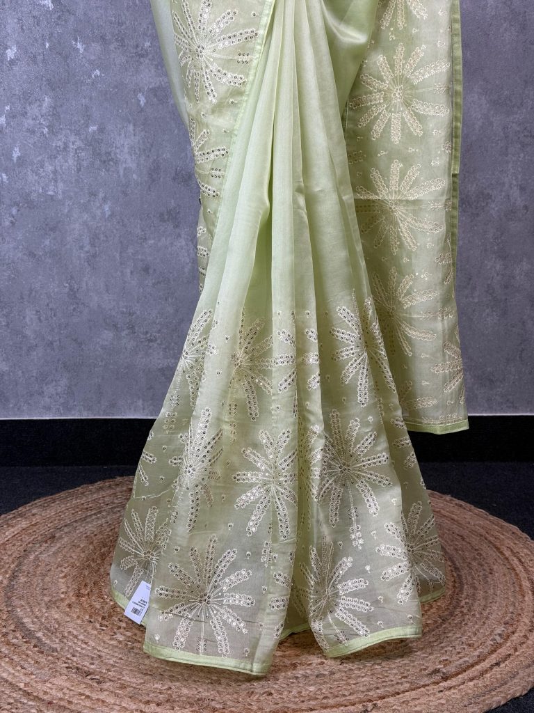 SILK ORGANZA EMBROIDERY SAREE - Image 3