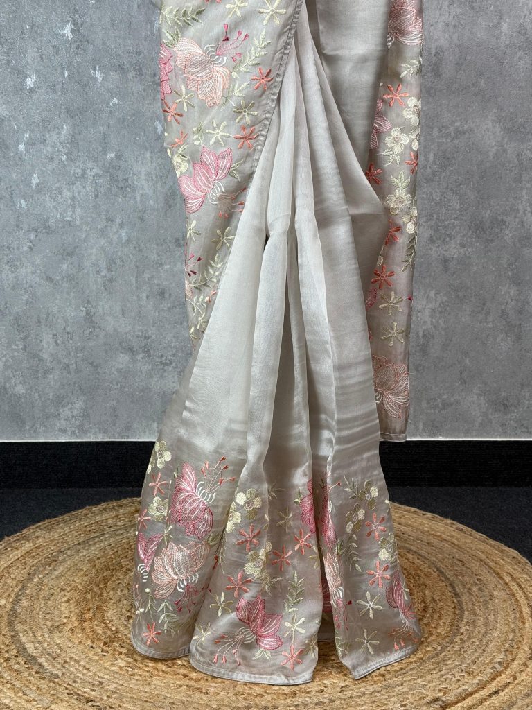 SILK ORGANZA EMBROIDERY SAREE - Image 3
