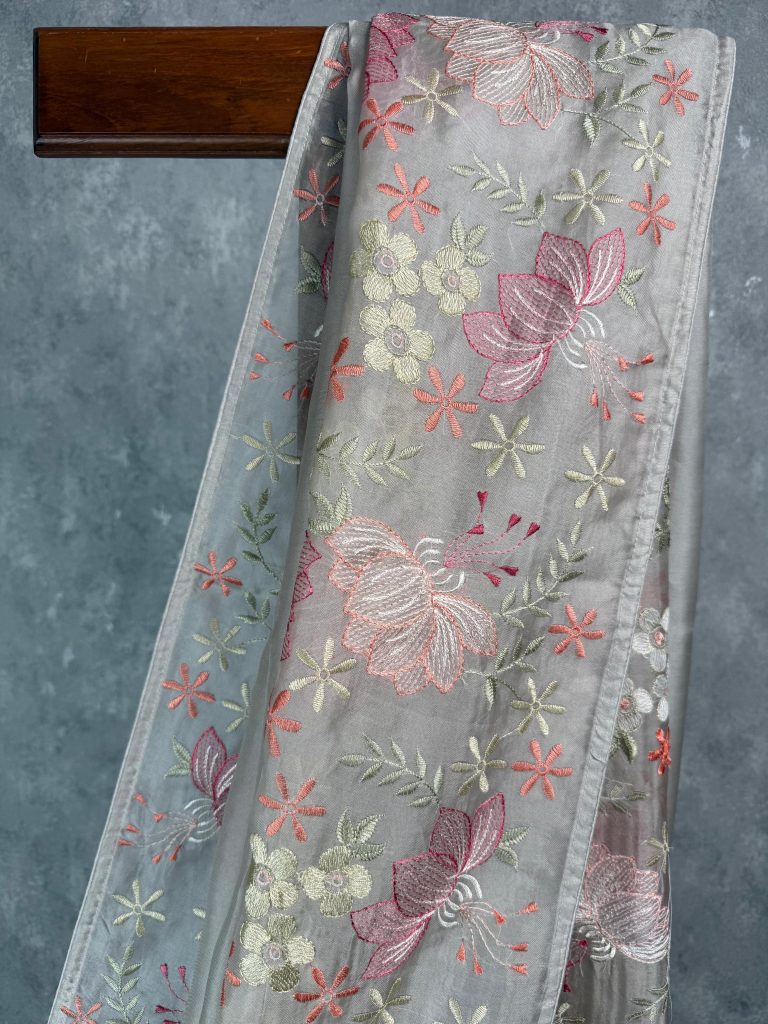 SILK ORGANZA EMBROIDERY SAREE - Image 2